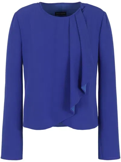 Emporio Armani Draped Long-sleeve Blouse In Blue