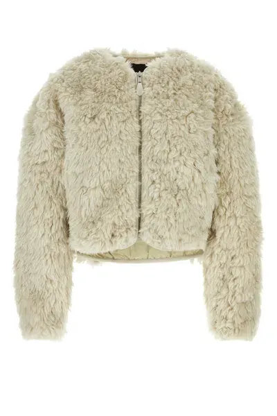 Entire Studios Ivory Eco Fur Coat In Beige