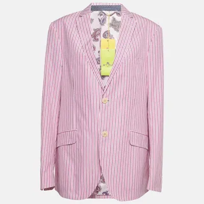 Pre-owned Etro Pink Pinstripe Cotton Single Breasted Blazer Xxl