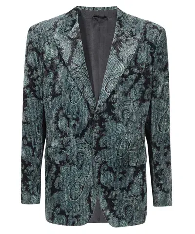 Etro Single-breasted Two-button Jacket In Green