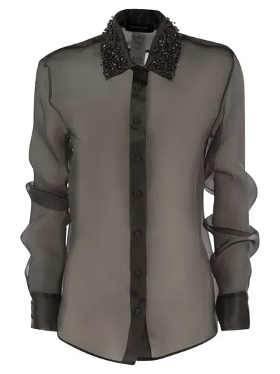 Fabiana Filippi Silk Organza Shirt With Embroidery In Black