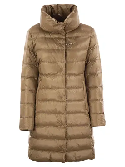 Fay Long Down Jacket With Hook In Brown