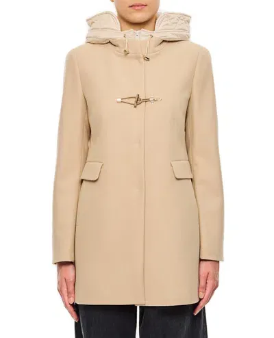 Fay Long-sleeved Hooded Coat In Neutral