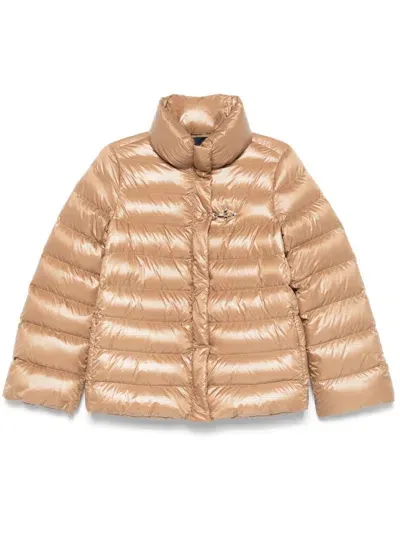 Fay Quilted Puffer Jacket In Brown