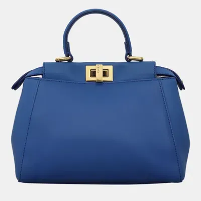 Pre-owned Fendi Blue Leather Mini Peekaboo Top Handle Bag