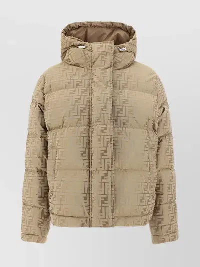 Fendi Cotton Padded Jacket Drawstring In Brown