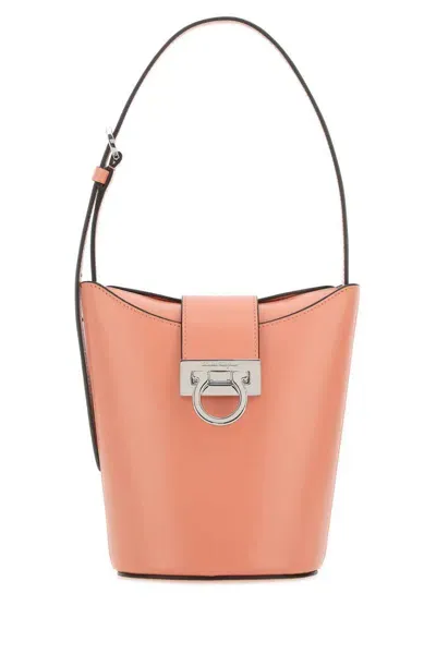 Ferragamo Pastel Light Blue Leather Bucket Bag In Pink