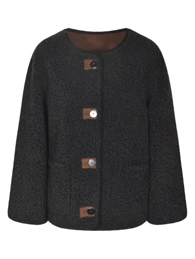 Forte Forte Faux Shearling Double Face Short Coat In Grey