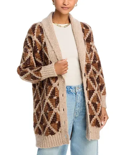 Frame Grandfather Shawl Collar Cardigan In Cream Multi