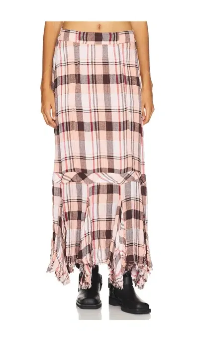 Free People Bordeaux Plaid Maxi Skirt In Red