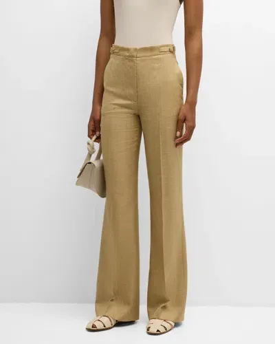 Gabriela Hearst Vesta Mid-rise Buckle-waist Wide-leg Pants In Dark Beige