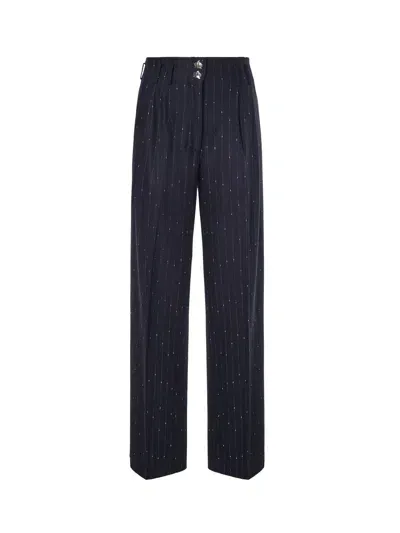 Genny High-waisted Pinstriped Trousers In Blue