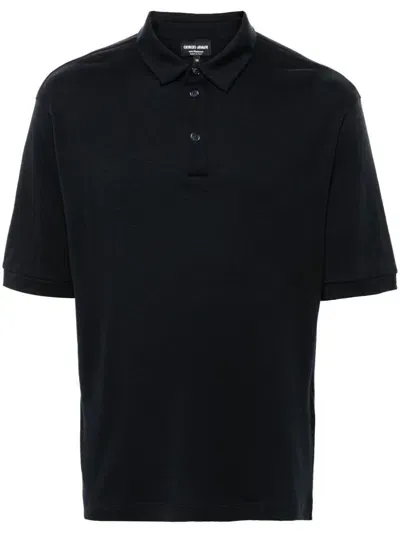 Giorgio Armani Cashmere Polo Shirt In Blue