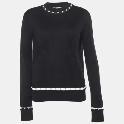 Pre-owned Givenchy Black Beaded Wool Blend Knit Sweater Xs