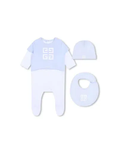 Givenchy Babies' White And Light Blue Playsuit With 4g Motif