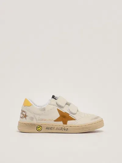 Golden Goose Kids' Ballstar Sneaker In Bianco-ocra