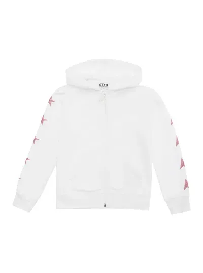 Golden Goose Kids' Star Girls Zipped Sweatshirt Hoodie / Kangaroo Pocket / Glitter Multistar Printed Include Cod Gyp In White/ Gold Pink