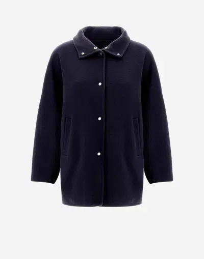 Herno Coat In New Modern Wool In Navy Blue