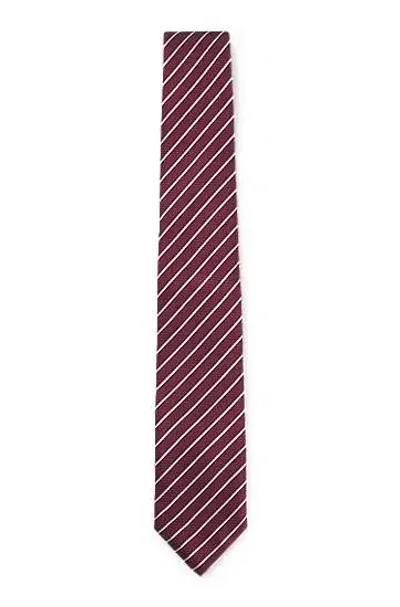 Hugo Boss Diagonal-striped Tie In Silk-blend Jacquard In Red