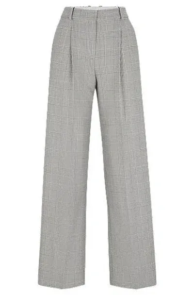 Hugo Boss Straight-fit Trousers In Glen-check Virgin Wool In Gray