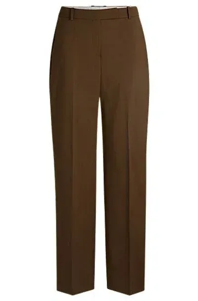 Hugo Boss Straight-leg Trousers In Virgin Wool In Brown