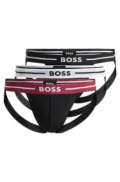 Hugo Boss Three-pack Of Jock-strap Briefs In Stretch Cotton In Multi