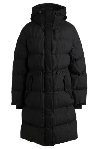 Hugo Boss Water-repellent Parka Jacket In Quilted Corduroy-effect Fabric In Black