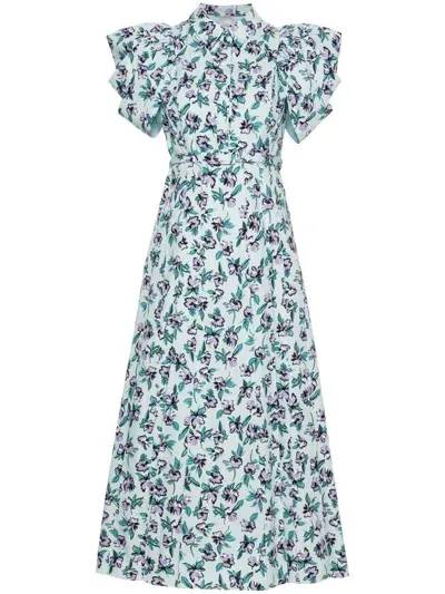 Huishan Zhang Floral-print Pleated Midi Dress In Blue