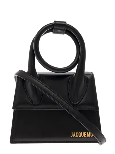 Jacquemus Le Chiquito Noeud Black Crossbody Bag With Logo Detail In Leather Woman