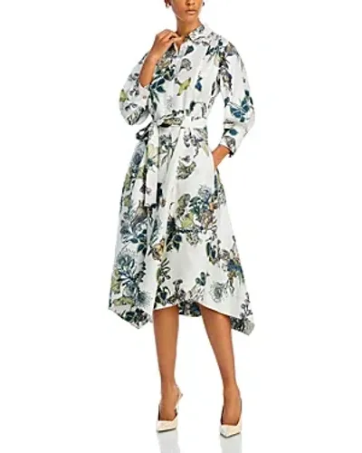 Jason Wu Collection Forest Floral Silk Shirt Dress In Chalk Multi