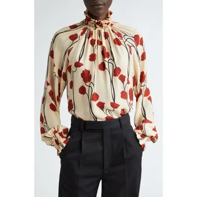 Johanna Ortiz Petalos Rojos Silk Top In Papaver Somniferum - Ecru-red-black