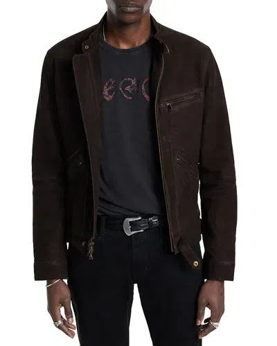 John Varvatos Burnished Regular Fit Suede Jacket In Dark Brown