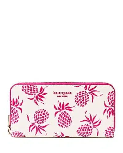 Kate Spade New York Morgan Pineapple Embossed Saffiano Leather Zip Around Continental Wallet In Cream Multi