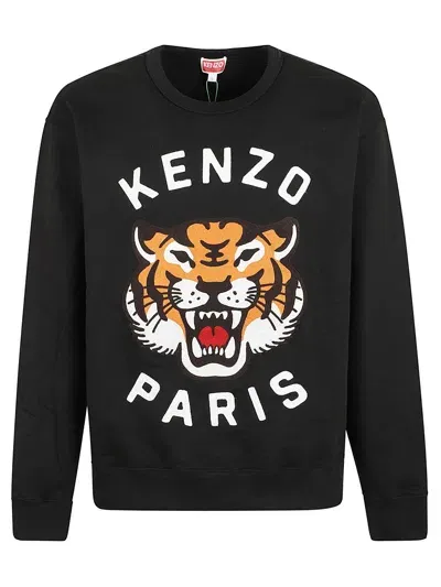 Kenzo Lucky Tiger Embroidered Crewneck Sweatshirt In Black