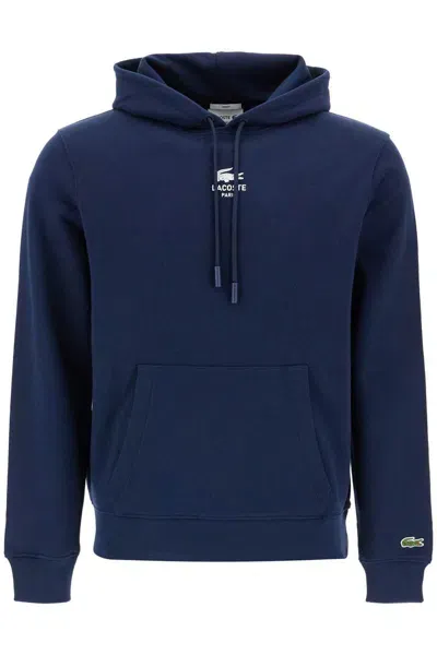 Lacoste Hooded Sweatshirt With Logo Print In Blue