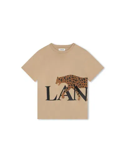 Lanvin Kids' Beige T-shirt With Jaguar Print And  Logo