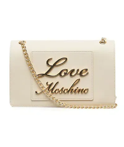 Love Moschino Logo Lettering Chain Linked Shoulder Bag In Avorio