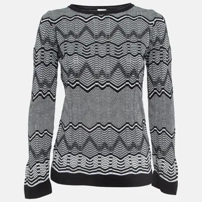 Pre-owned M Missoni Monochrome Chevron Pattern Crew Neck Sweatshirt S In Black