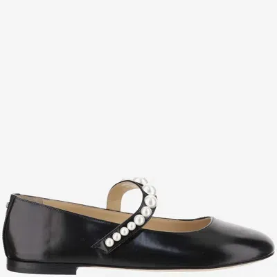 Mach &amp; Mach Leather Ballerinas With Pearls In Black