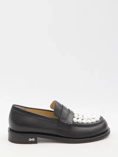 Mach & Mach Sirene Pearly Stud Penny Loafers In Black