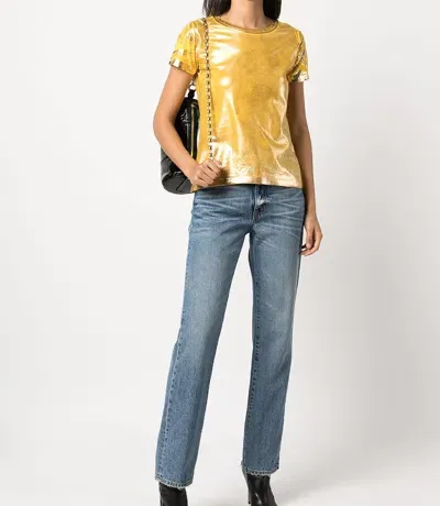 Madison Maison Metallic Coated Cotton T-shirt In Yellow Gold