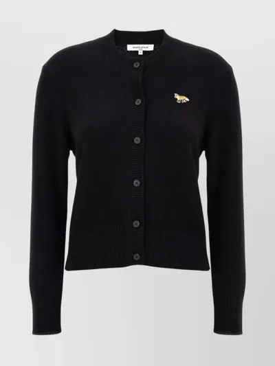 Maison Kitsuné Baby Fox-appliqué Wool Cardigan In Black