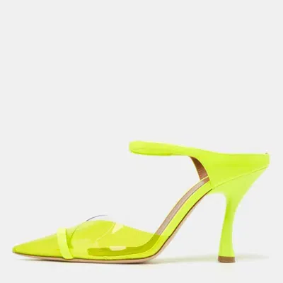 Pre-owned Malone Souliers Neon Green Pvc And Patent Leather Iona Mules Size 38.5