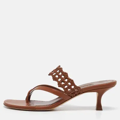 Pre-owned Manolo Blahnik Brown Leather Susa Sandals Size 39.5