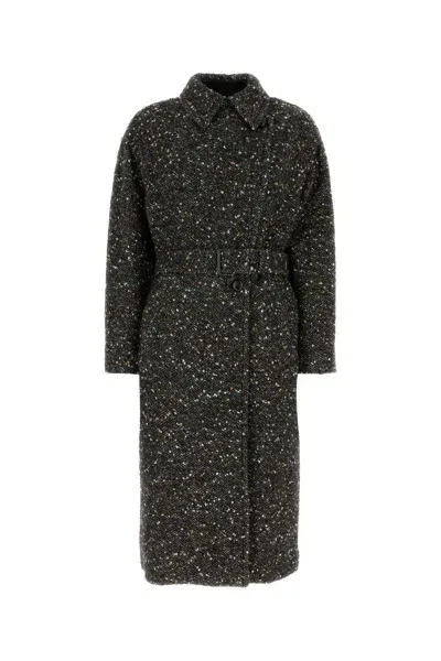 Marant Etoile Melange Slate Wool Blend Horia Coat In Black