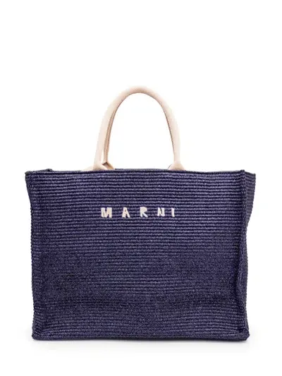 Marni Large Rafia Bag In Blue