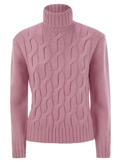 Mc2 Saint Barth Giverny - Cable-knit Turtleneck Jumper In Pink