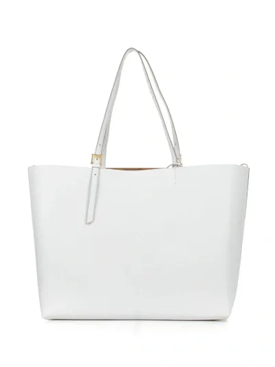 Mcm Himmel Shopper White With Embossed Logo In Egret