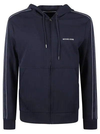 Michael Kors Stripe Logo Zip Hoodie In Blue