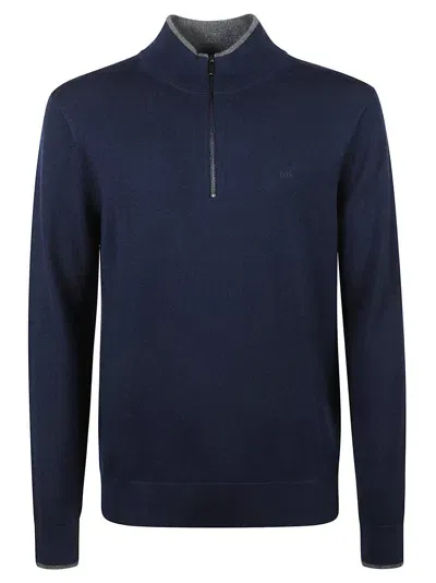 Michael Kors Zip High Neck Sweater In Blue